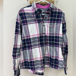 Rockies Plaid Button-Up long sleeve Shirt in Pink and Blue women XXL